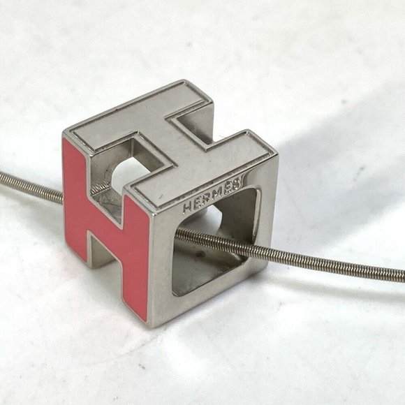HERMES H cube Cardue H Pendant accessories Necklace Metal Silver/pink - Picture 4 of 7